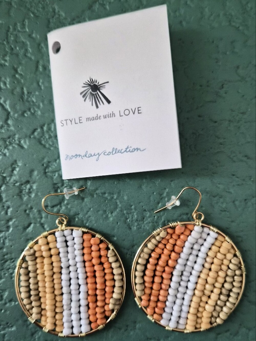 Noonday Collection Beaded Hoop Earrings Earth Tone Striped Boho